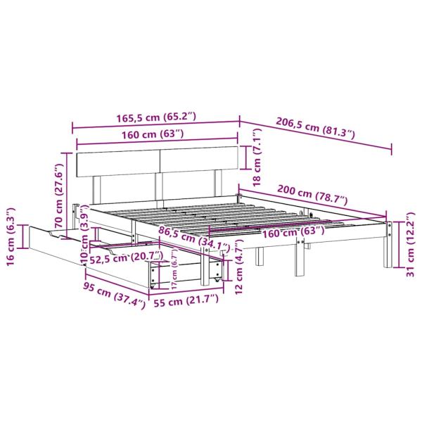 Massivholzbett ohne Matratze Weiß 160x200 Kiefernholz