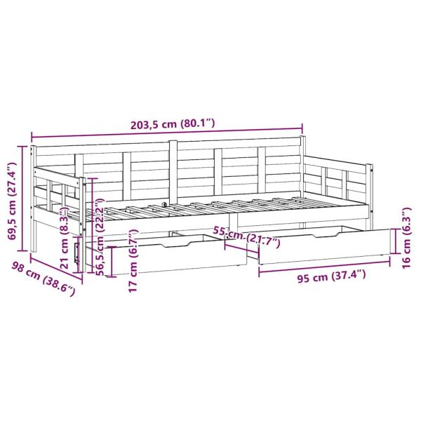 Tagesbett mit Schubladen Weiß 90x200 cm Kiefernholz
