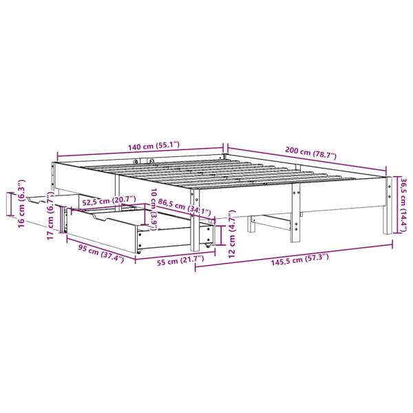 Massivholzbett ohne Matratze Weiß 140x200 cm Kiefernholz