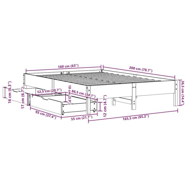 Massivholzbett ohne Matratze Weiß 160x200 Kiefernholz