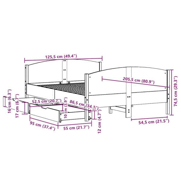 Massivholzbett ohne Matratze 120x200 cm Kiefernholz