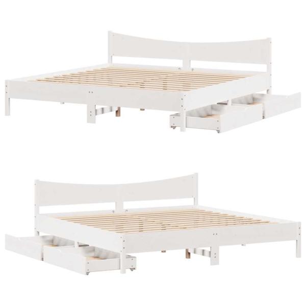 Massivholzbett mit Schubladen Weiß 180x200 cm Kiefer
