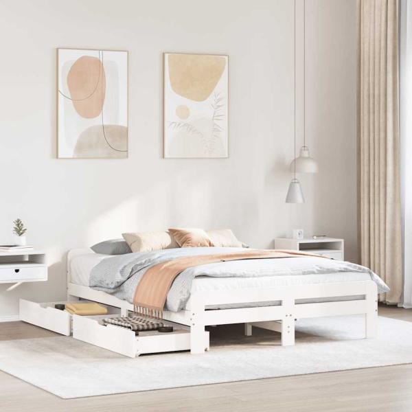 ARDEBO.de - Massivholzbett ohne Matratze Weiß 160x200 Kiefernholz