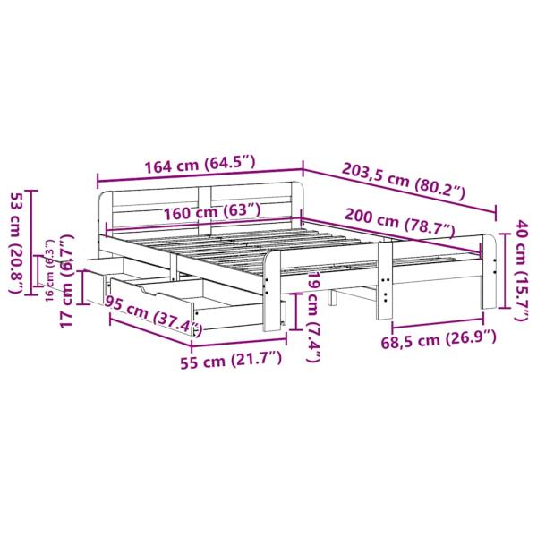 Massivholzbett ohne Matratze Weiß 160x200 Kiefernholz