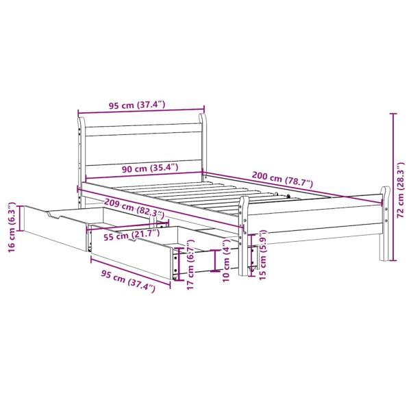 Massivholzbett ohne Matratze Weiß 90x200 cm Kiefernholz