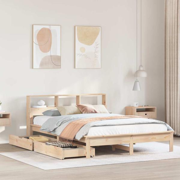 ARDEBO.de - Massivholzbett mit Regal ohne Matratze 120x200 cm Kiefer