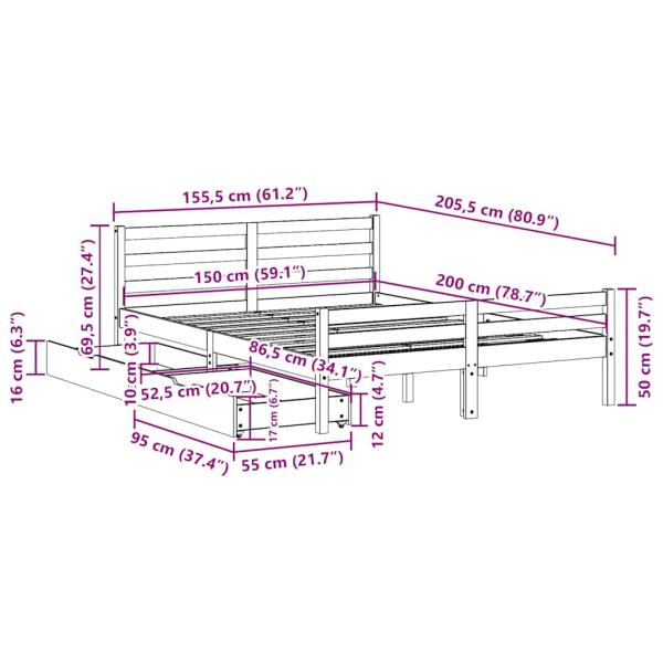 Massivholzbett ohne Matratze 150x200 cm Kiefernholz
