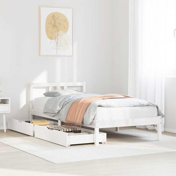 ARDEBO.de - Massivholzbett ohne Matratze Weiß 90x200 cm Kiefernholz
