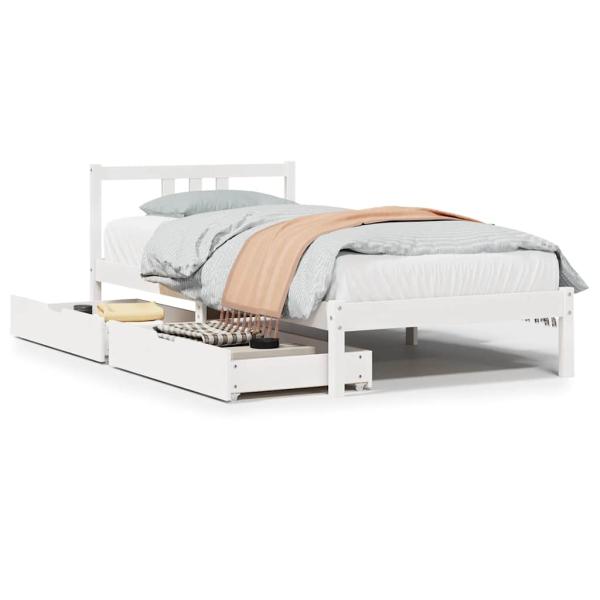 Massivholzbett ohne Matratze Weiß 90x200 cm Kiefernholz