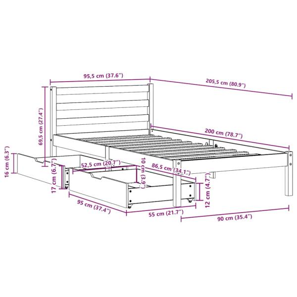 Massivholzbett ohne Matratze Weiß 90x200 cm Kiefernholz