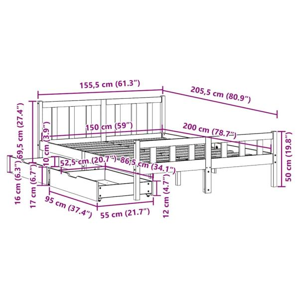 Massivholzbett ohne Matratze Weiß 150x200 cm Kiefernholz