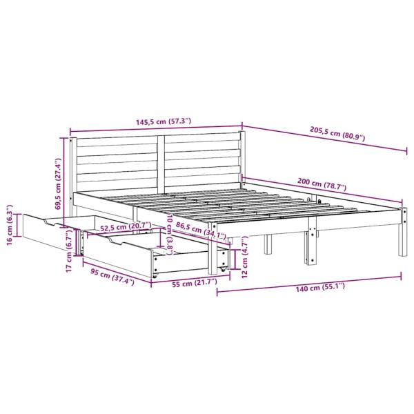 Massivholzbett ohne Matratze 140x200 cm Kiefernholz