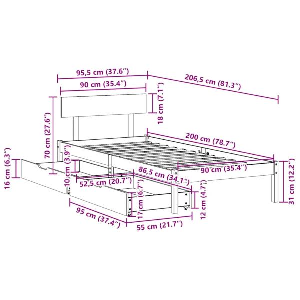 Massivholzbett ohne Matratze Weiß 90x200 cm Kiefernholz