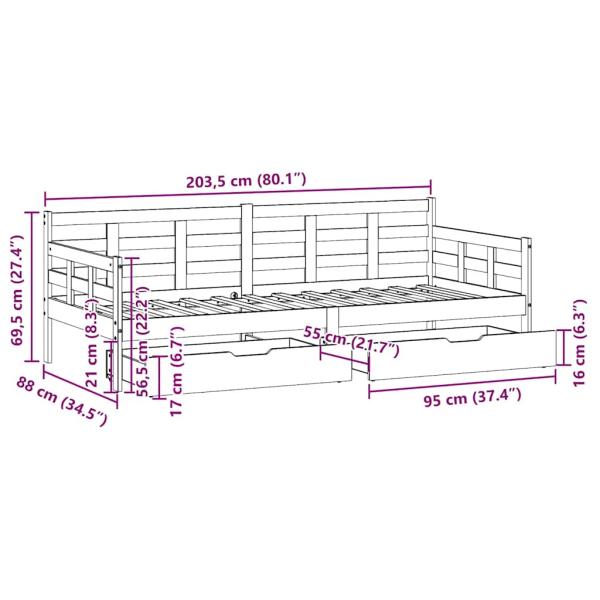 Tagesbett mit Schubladen Weiß 80x200 cm Kiefernholz