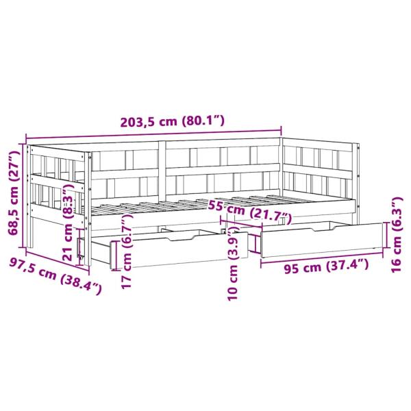 Tagesbett mit Schubladen Weiß 90x200 cm Kiefernholz