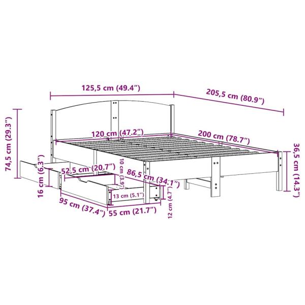 Massivholzbett ohne Matratze 120x200 cm Kiefernholz