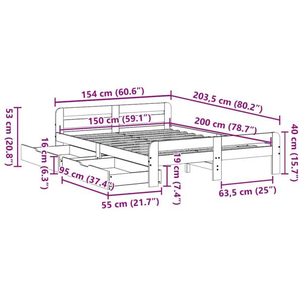 Massivholzbett ohne Matratze 150x200 cm Kiefernholz