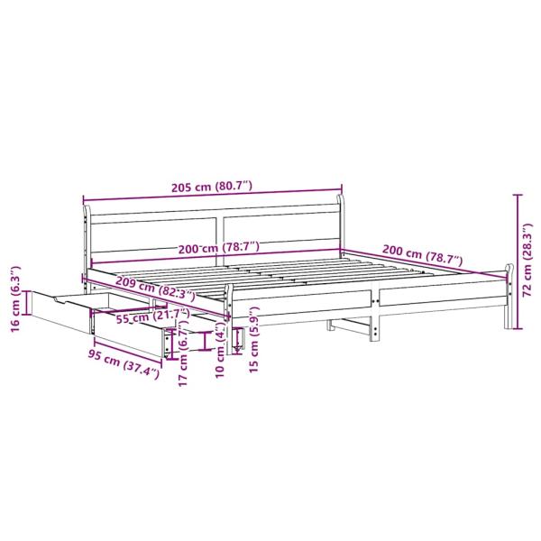 Massivholzbett ohne Matratze Weiß 200x200 cm Kiefernholz