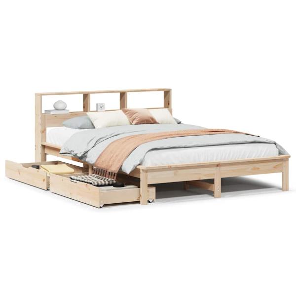 ARDEBO.de - Massivholzbett mit Regal ohne Matratze 140x200 cm Kiefernholz