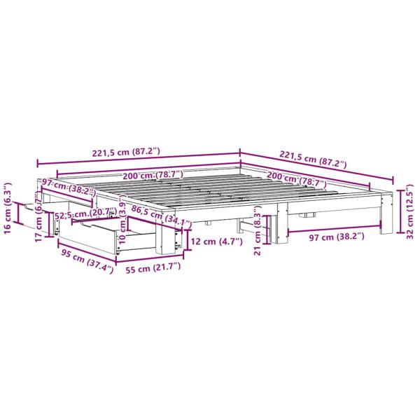 Massivholzbett ohne Matratze Weiß 200x200 cm Kiefernholz