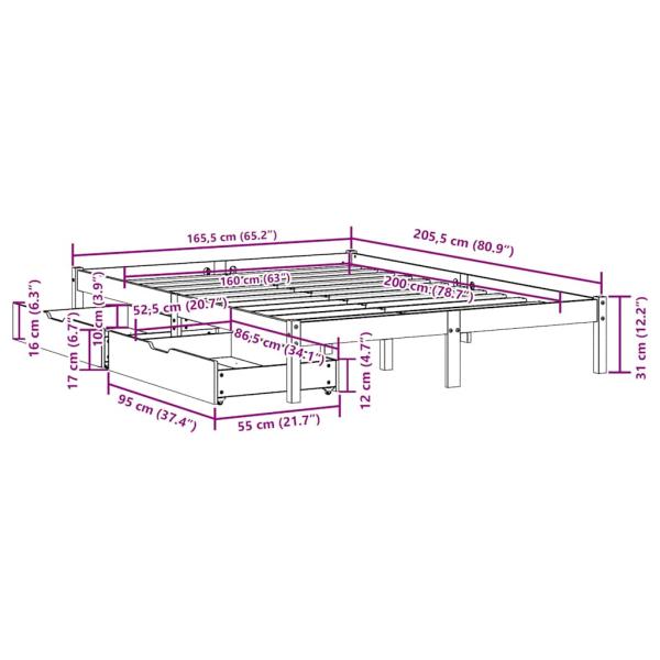 Massivholzbett ohne Matratze 160x200 cm Kiefernholz