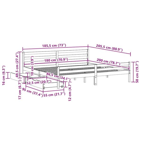Massivholzbett ohne Matratze Weiß 180x200 cm Kiefernholz