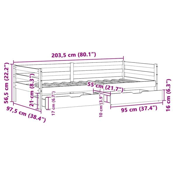 Tagesbett mit Schubladen Weiß 90x200 cm Kiefernholz