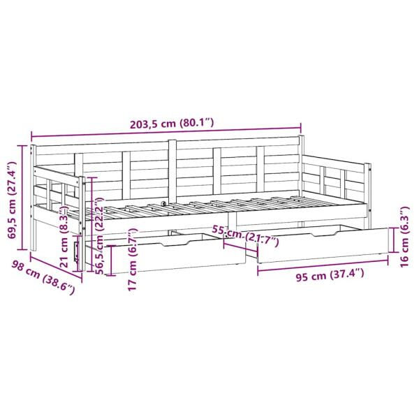 Tagesbett mit Schubladen 90x200 cm Massivholz Kiefer