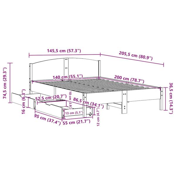 Massivholzbett ohne Matratze Weiß 140x200 cm Kiefernholz
