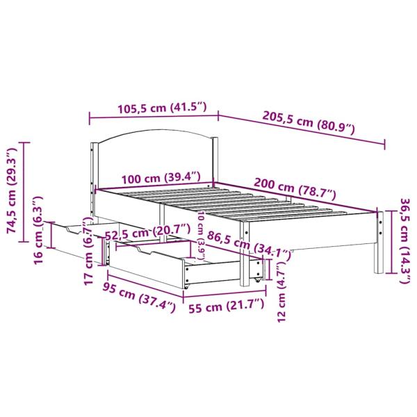 Massivholzbett ohne Matratze 100x200 cm Kiefernholz