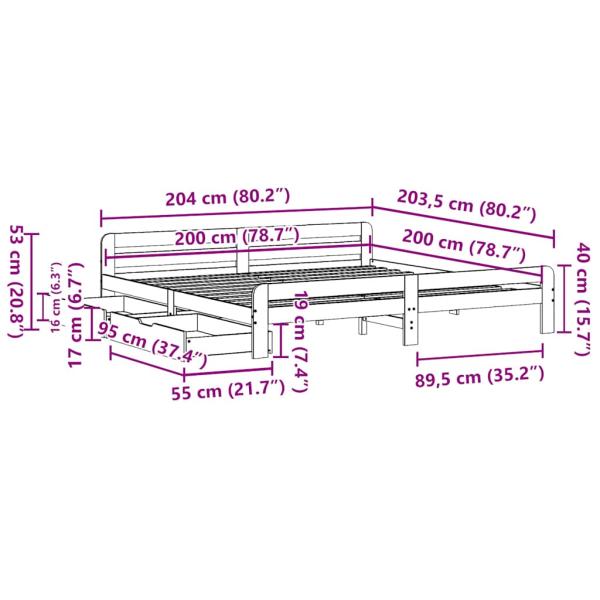 Massivholzbett ohne Matratze 200x200 cm Kiefernholz