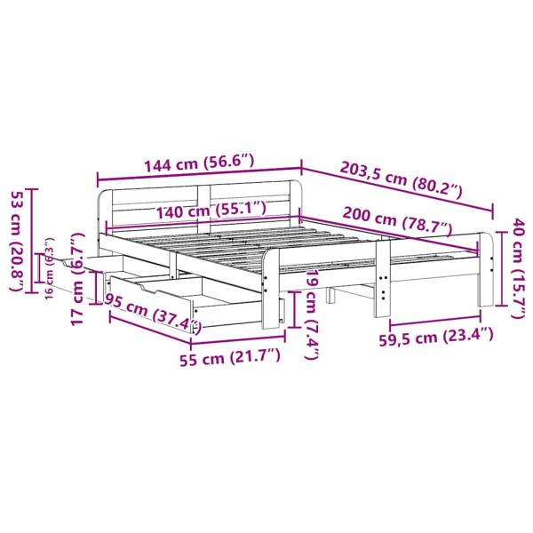 Massivholzbett ohne Matratze Weiß 140x200 cm Kiefernholz