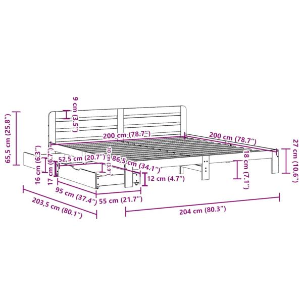 Massivholzbett ohne Matratze Weiß 200x200 cm Kiefernholz