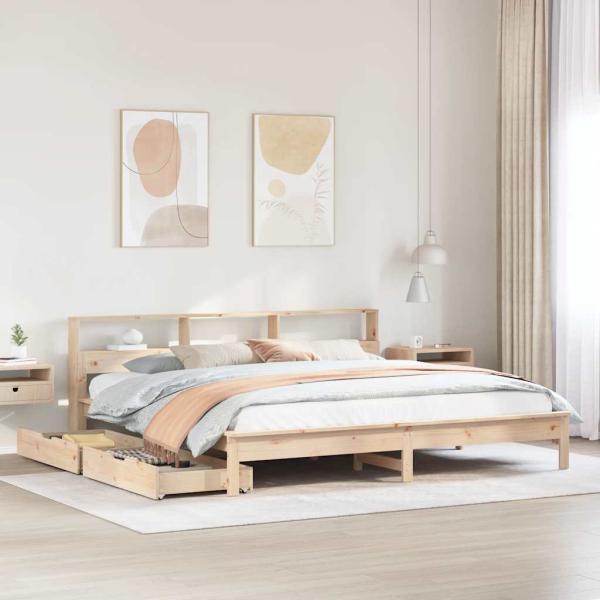ARDEBO.de - Massivholzbett mit Regal ohne Matratze 200x200 cm Kiefernholz