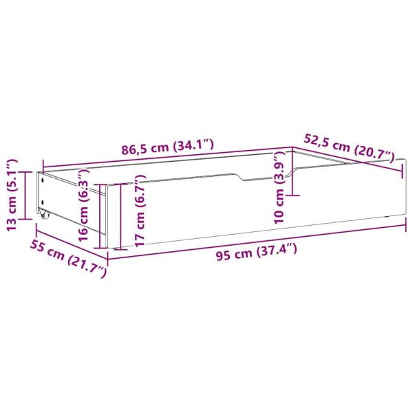 Bettschubladen mit Rollen 2 Stk. 95x55x16 cm Massivholz Kiefer