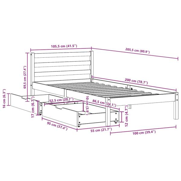 Massivholzbett ohne Matratze 100x200 cm Kiefernholz