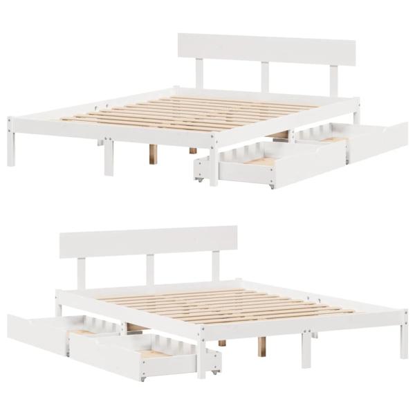 ARDEBO.de - Massivholzbett ohne Matratze Weiß 150x200 cm Kiefernholz