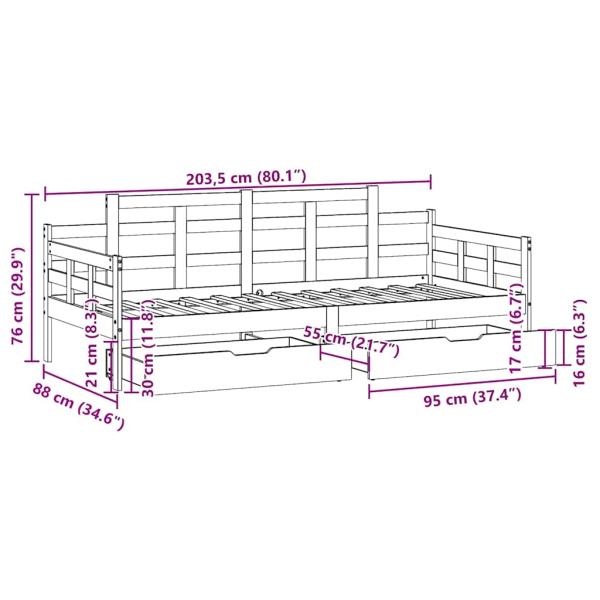 Tagesbett mit Schubladen Weiß 80x200 cm Kiefernholz