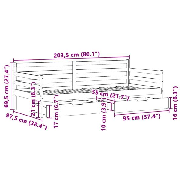 Tagesbett mit Schubladen 90x200 cm Massivholz Kiefer