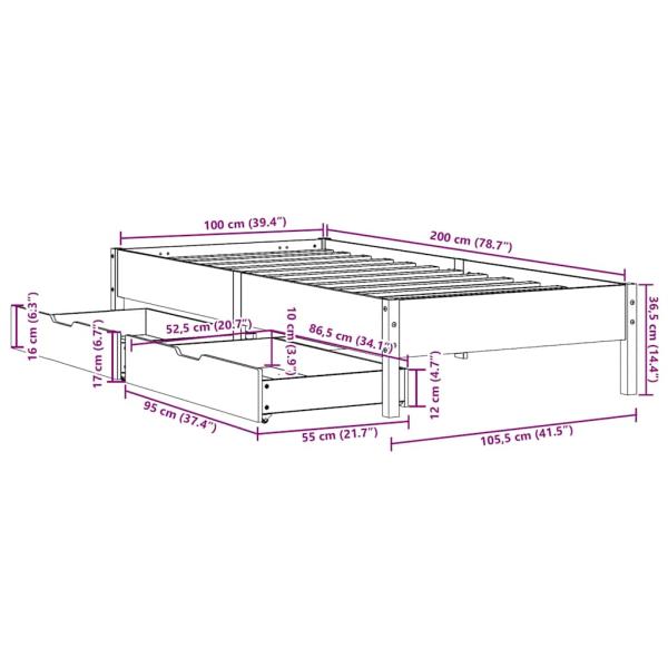 Massivholzbett ohne Matratze 100x200 cm Kiefernholz