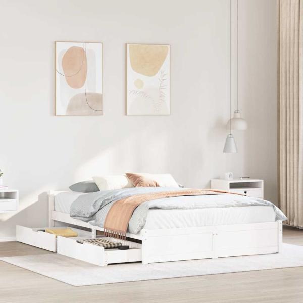 ARDEBO.de - Massivholzbett ohne Matratze Weiß 150x200 cm Kiefernholz
