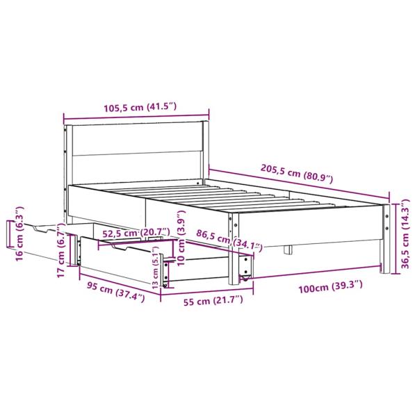 Massivholzbett ohne Matratze Weiß 100x200 cm Kiefernholz