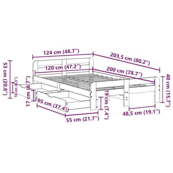 Massivholzbett ohne Matratze 120x200 cm Kiefernholz