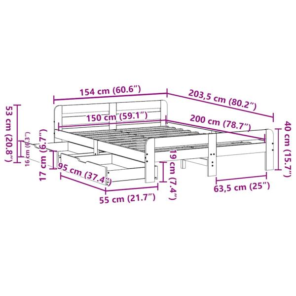 Massivholzbett ohne Matratze Weiß 150x200 cm Kiefernholz