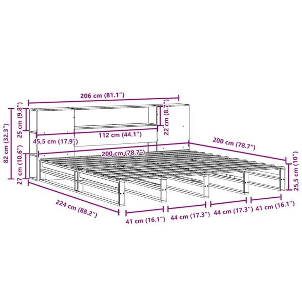 Massivholzbett mit Regal ohne Matratze Weiß 200x200 cm
