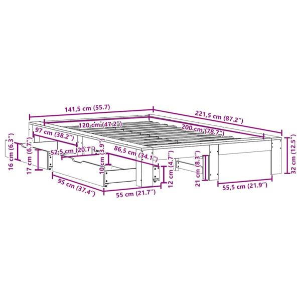 Massivholzbett ohne Matratze Weiß 120x200 cm Kiefernholz