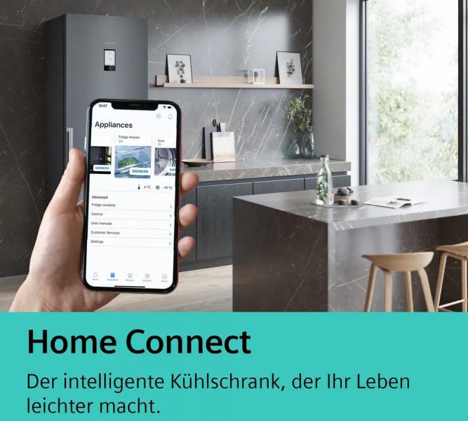 Siemens KG39NSBBF iQ700 Stand Kühl-Gefrierkombination, 60cm breit, 363 L, noFrost, dimLight, HomeConnect, schwarz