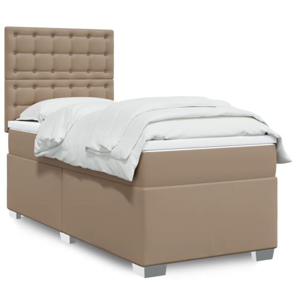 ARDEBO.de - Boxspringbett mit Matratze Cappuccino-Braun 90x200cm Kunstleder