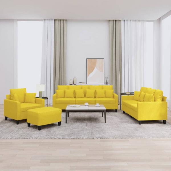 ARDEBO.de - 4-tlg. Sofagarnitur mit Kissen Hellgelb Stoff