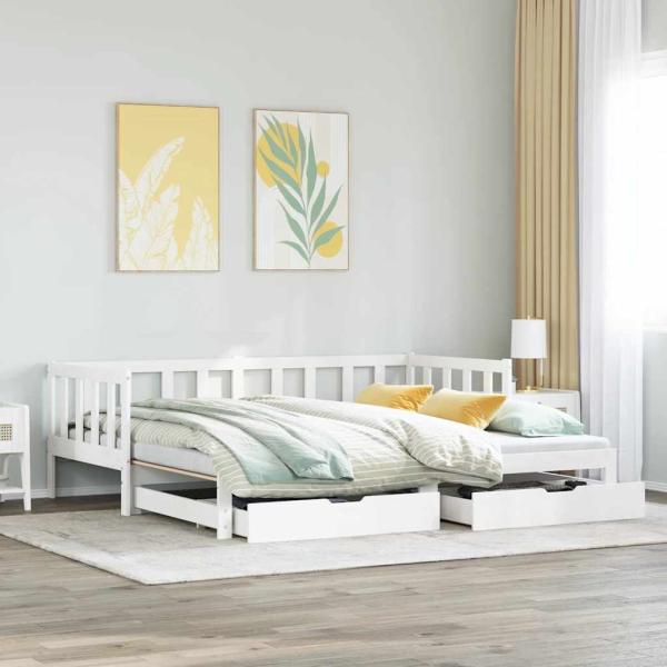 ARDEBO.de - Tagesbett Ausziehbar mit Schubladen ohne Matratze Weiß 90x200cm